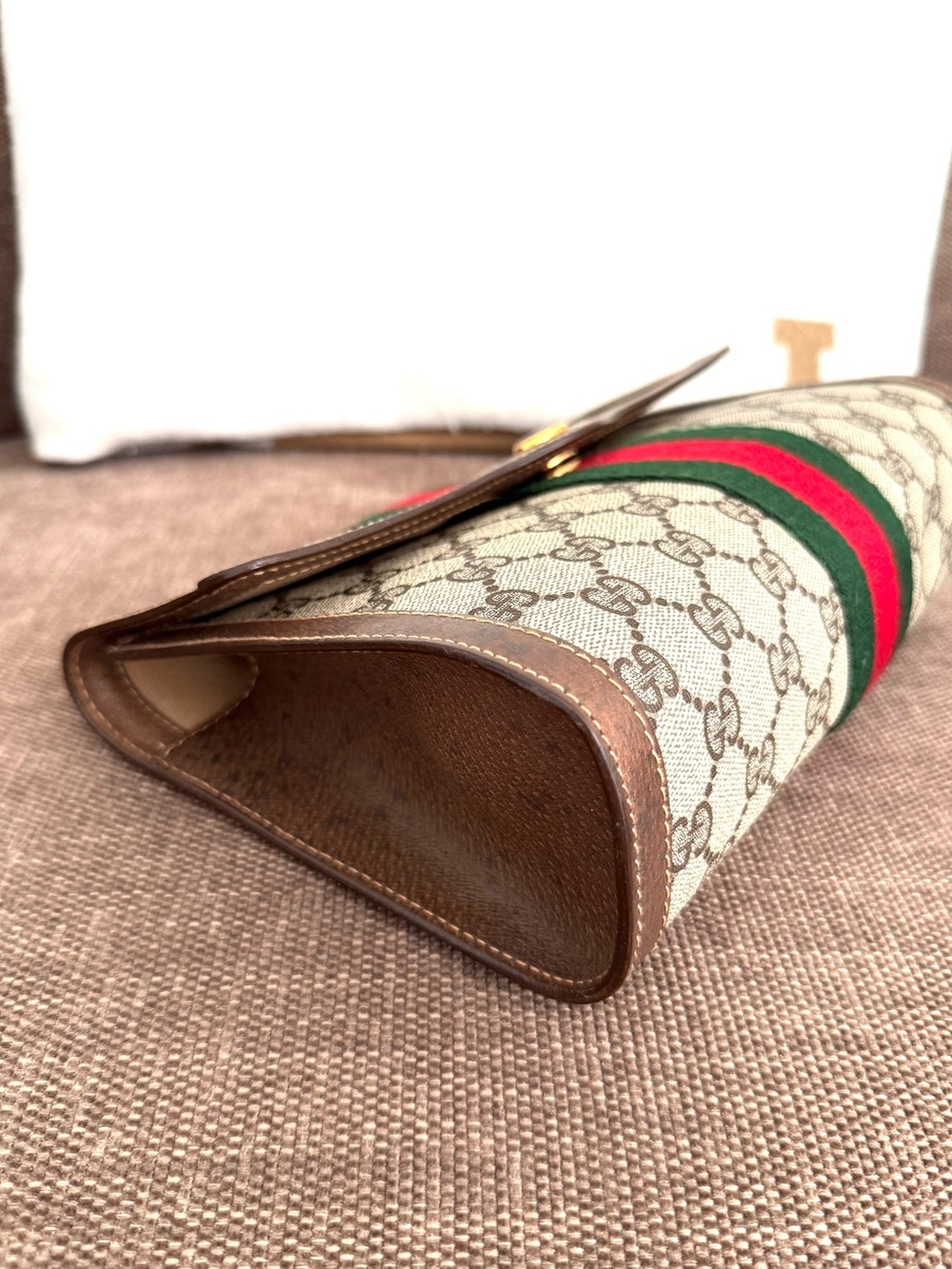 Authentic Gucci supreme monogram canvas clutch bag brown leather - Picture 9 of 16